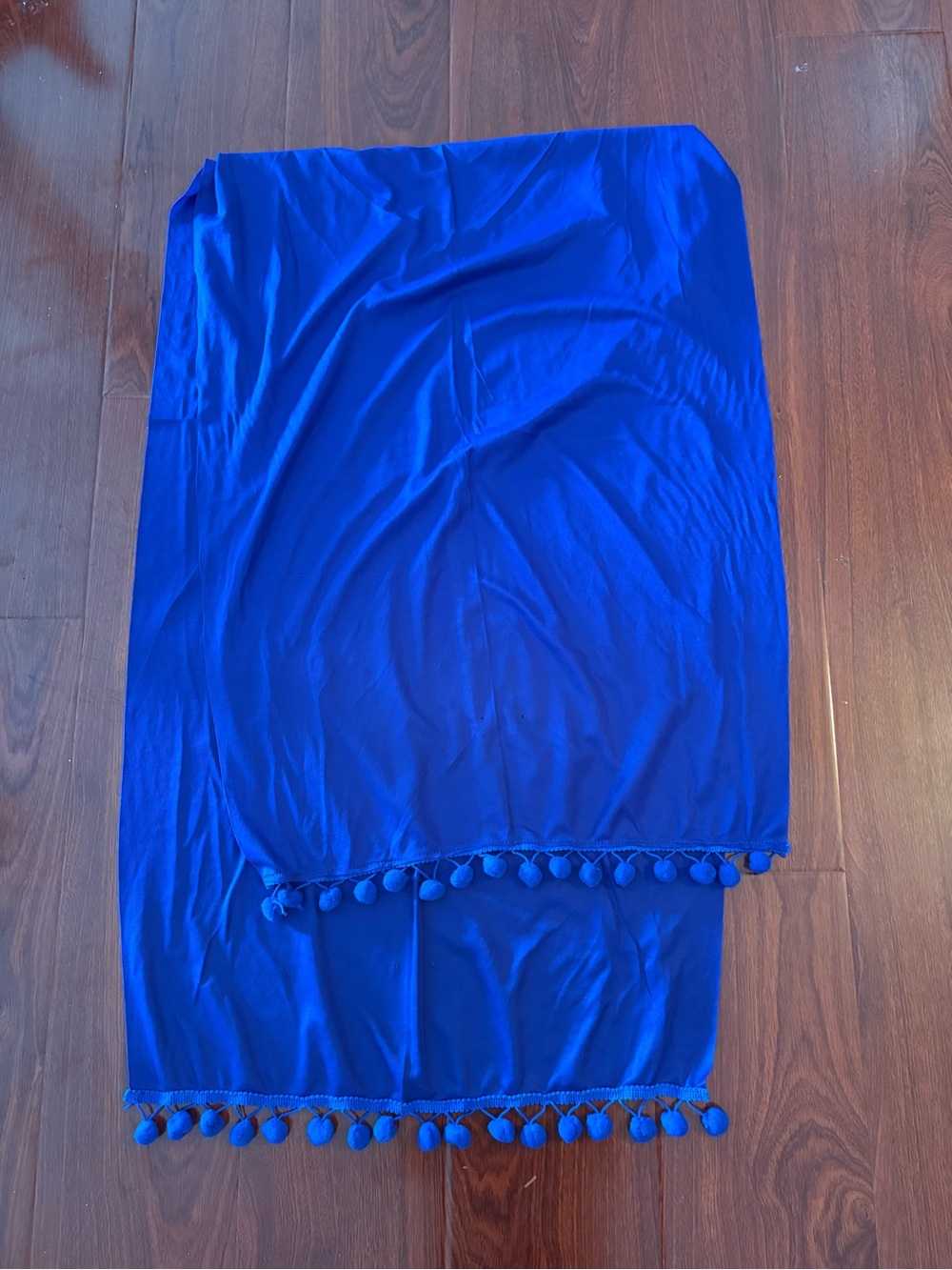 Blue satin scarf with pom-pom trim #fairycore #cottagecore